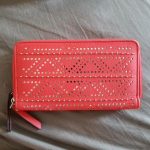 Max Studio Red Gold Cutout Wallet Double Zip